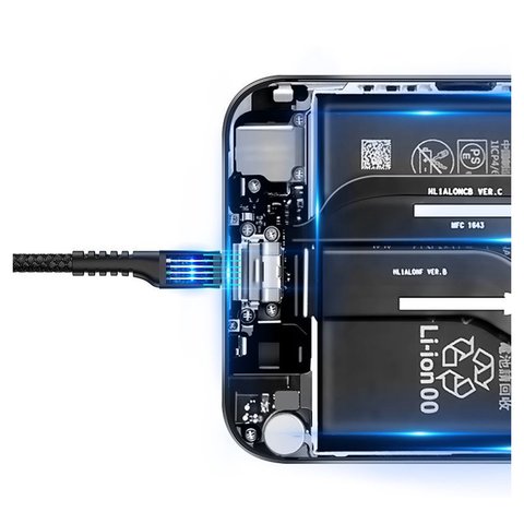 USB кабель Baseus Fish Eye Spring, USB тип-A, Lightning, 100 см, 2 A, чорний, пружина , в нейлоновому обплетенні, #CALSR-01 Прев'ю 2
