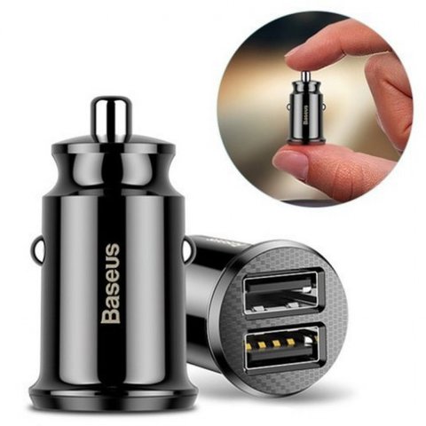 Car Charger Baseus Grain, (black, 3.1 A, 2 outputs, 12-24 V) #CCALL-ML01 Preview 1