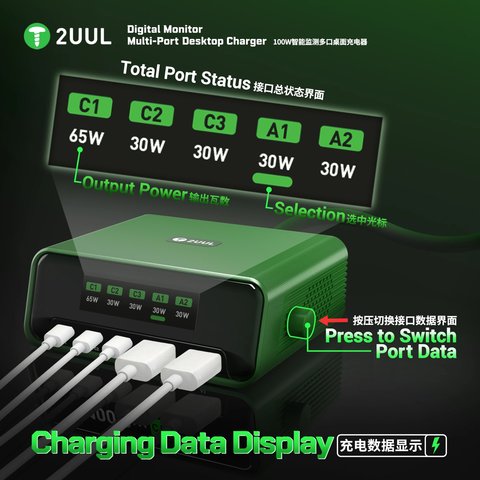 Сетевое зарядное устройство 2UUL PC12, 100 Вт, Quick Charge, Power Delivery (PD), 5 портов Превью 2
